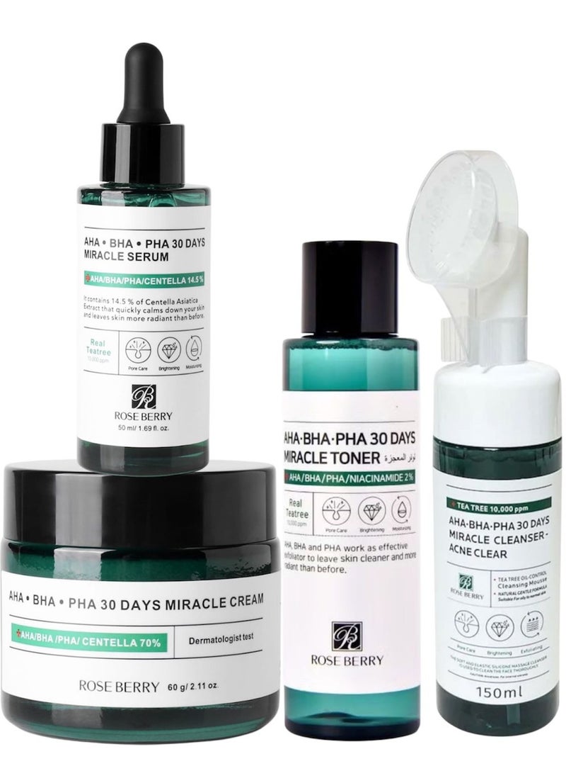 AHA • BHA • PHA 30 DAYS MIRACLE SERUM + MIRACLE CREAM +MIRACLE TONER + MIRACLE CLEANSER ACNE CLEAR